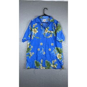 Waikiki‎ Creations Shirt Mens Large Blue Floral Hawaiian Short Sleeve Button